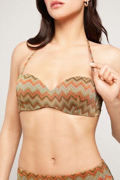 Brown Luxury Chevron Padded Bandeau Bikini Top, 5701_298Z, large image number 3