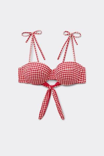 Red Summer Vichy Padded Bandeau Bikini Top, 5701_568Z, large image number 4