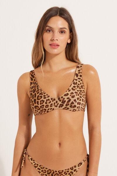 Brown Wild Leopard Low-Necked Bikini Top, , large image number 0