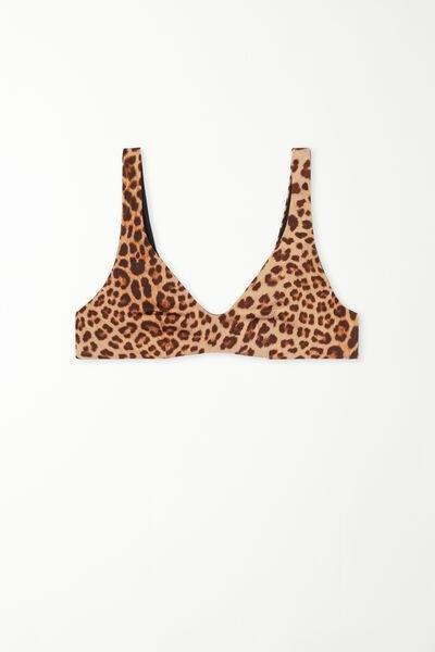 Brown Wild Leopard Low-Necked Bikini Top, , large image number 4