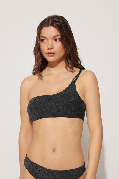 Black Lightly Padded One-Shoulder Bikini Top, , medium