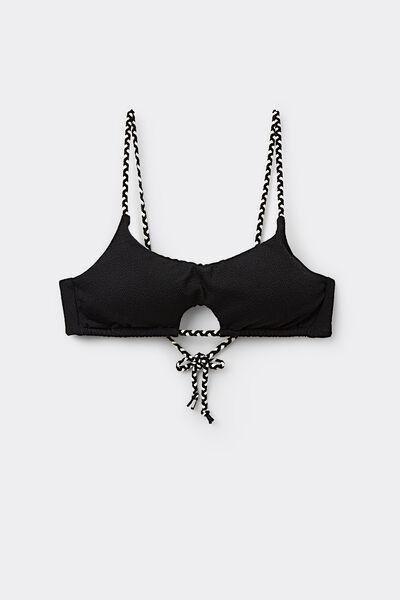 Black Tiki Texture Cut-Out Bikini Top, , large image number 4