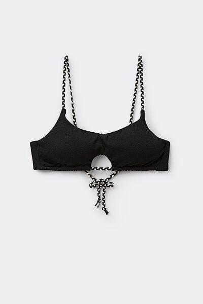 Black Tiki Texture Cut-Out Bikini Top, Black, large image number 4