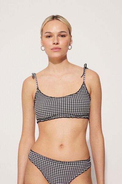 Black Basic Vichy Bikini Top, , large image number 0