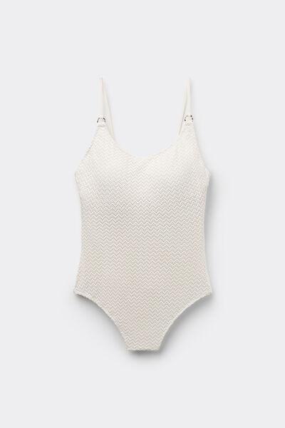 White Padded One-Piece Swimsuit, , large image number 4