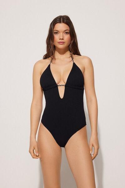 Black One-Piece Triangle Swimsuit, , large image number 0