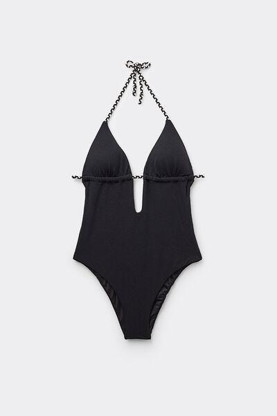 Black One-Piece Triangle Swimsuit, , large image number 4