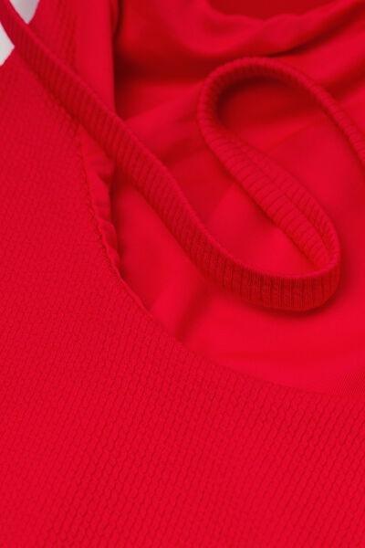 Red One-Piece Triangle Swimsuit, 5701_273U, large image number 6