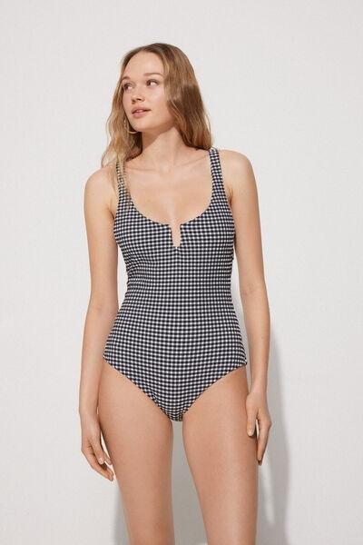 Black U-Neck One-Piece Swimsuit, 5701_778Y, large image number 0