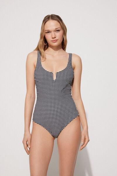 Black U-Neck One-Piece Swimsuit, 5701_778Y, large image number 1