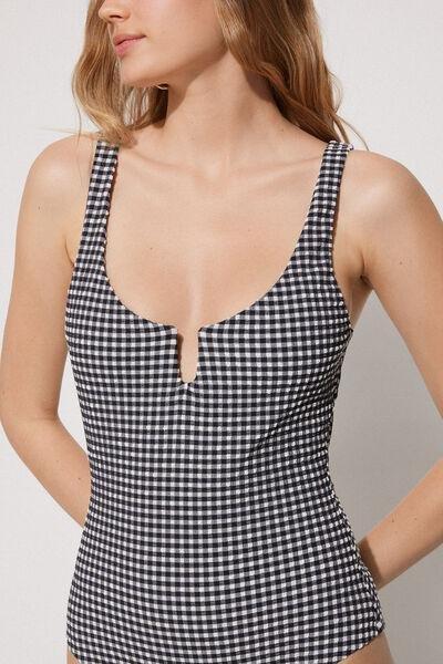 Black U-Neck One-Piece Swimsuit, 5701_778Y, large image number 3