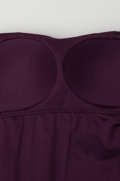 Burgundy Shiny Glam Gathered One-Piece Bandeau Swimsuit, 5701_282Z, large image number 5