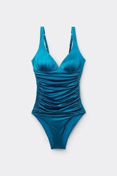 Blue Shiny Glam One-Piece Triangle Swimsuit, 5701_279Z, large image number 4