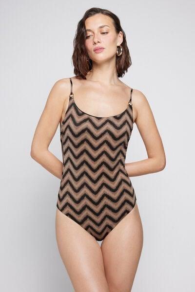 Brown Chevron Shine One-Piece Swimsuit, 5701_295Z, large image number 1