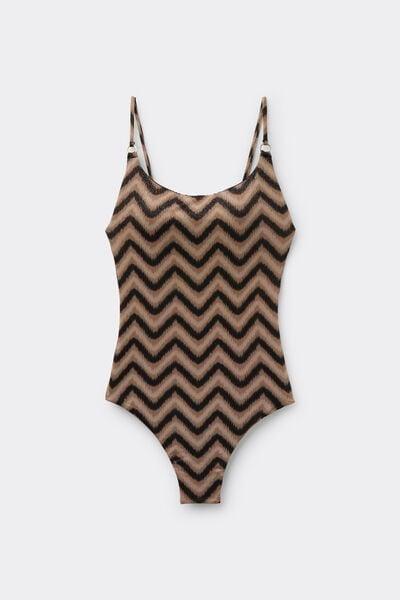 Brown Chevron Shine One-Piece Swimsuit, 5701_295Z, large image number 4