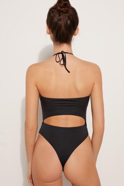 Black Recycled Microfibre High-Cut One-Piece Swimsuit, , large image number 5