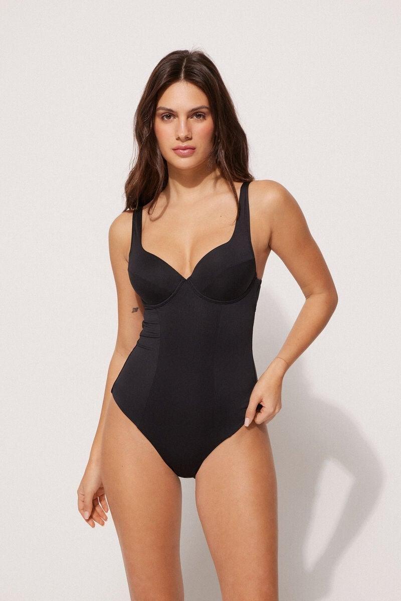 Black Balconette One-Piece Swimsuit, , large image number 0