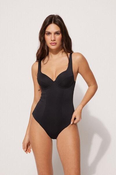 Black Balconette One-Piece Swimsuit, , large image number 1