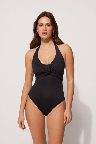 Black One-Piece Crossover Bandeau Swimsuit, , large image number 0