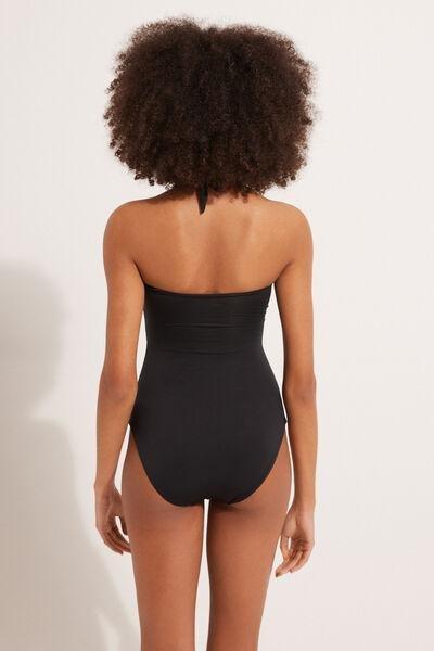 BLACK Slightly Padded One-Piece Crossover Bandeau Swimsuit in Recycled Microfibre, , large image number 2