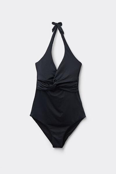 Black One-Piece Crossover Bandeau Swimsuit, , large image number 4