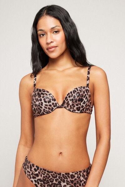 Brown Wild Soul Animal Print Padded Push-Up Bikini Top, 5701_299Z, medium