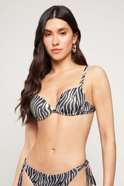 Black / White Safari Luxe Padded Push-Up Bikini Top, 5701_573Z, medium
