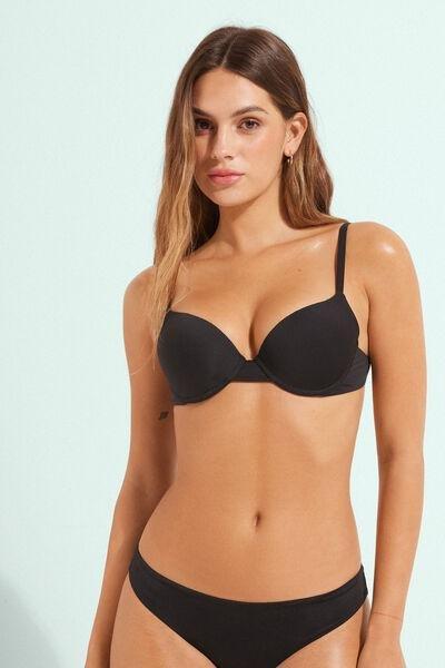 Black Recycled Microfibre Push-Up Bikini Top, , large image number 1