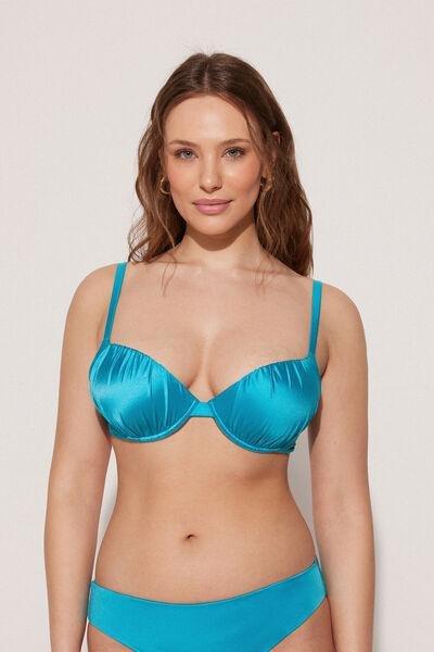 Blue Shiny Glam Push-Up Bikini Top, , large image number 0