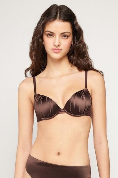 Brown Shiny Glam Lightly Padded Push-Up Bikini Top, 5701_281Z, medium