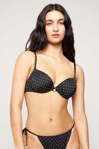 Black Polka Dot Bead Lightly Padded Push-Up Bikini Top, 5701_566Z, large image number 1