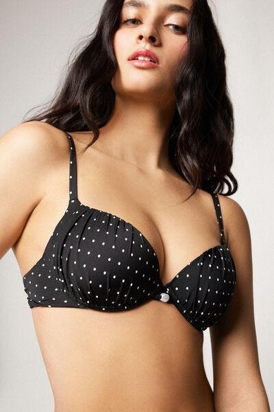 Black Polka Dot Bead Lightly Padded Push-Up Bikini Top, 5701_566Z, large image number 3