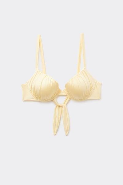 YELLOW Butter Yellow Shiny Glam Lightly Padded Push-Up Bikini Top, 5701_564Z, large image number 4