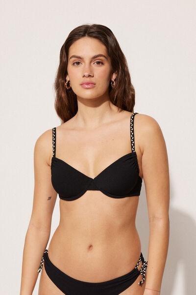 Black Tiki Texture Balconette Bikini Top, Black, medium