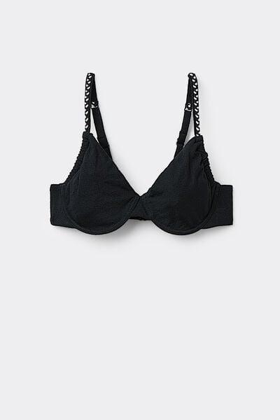 Black Tiki Texture Balconette Bikini Top, Black, large image number 4