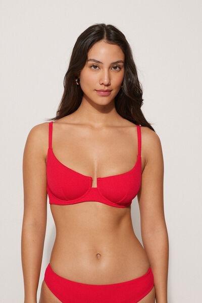 Red Ribbed Balconette Bikini Top, , large image number 0