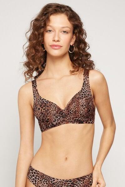 Brown Savage Sun Animal Print Lightly Padded Balconette Bikini Top, 5701_294Z, large image number 1