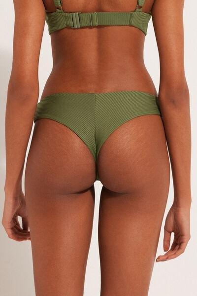 OLIVE GREEN Rounded High-Cut Brazilian Bikini Bottoms in Recycled Ribbed Microfibre, , large image number 2