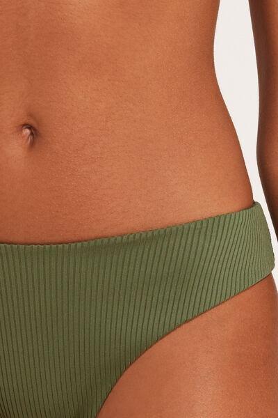 OLIVE GREEN Rounded High-Cut Brazilian Bikini Bottoms in Recycled Ribbed Microfibre, , large image number 3