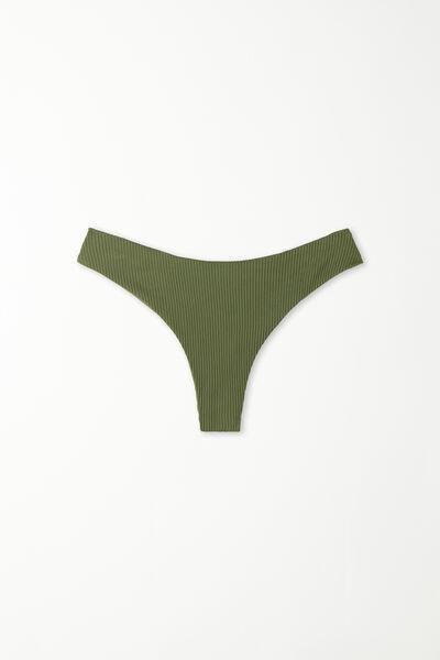 OLIVE GREEN Rounded High-Cut Brazilian Bikini Bottoms in Recycled Ribbed Microfibre, , large image number 4