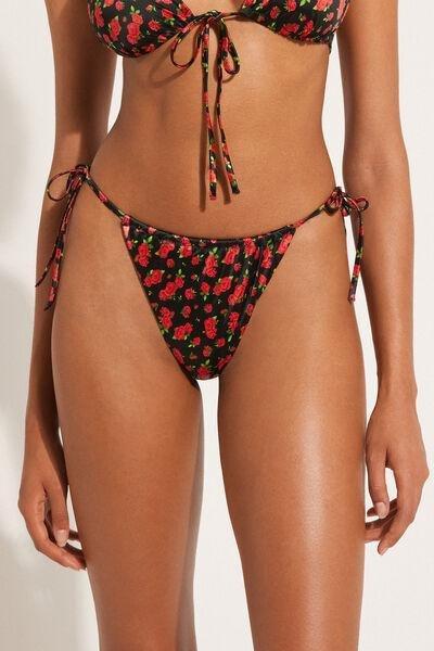 Black Spicy Roses String Brazilian Bikini Bottoms, , large image number 0