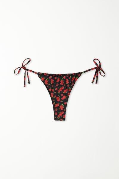 Black Spicy Roses String Brazilian Bikini Bottoms, , large image number 4