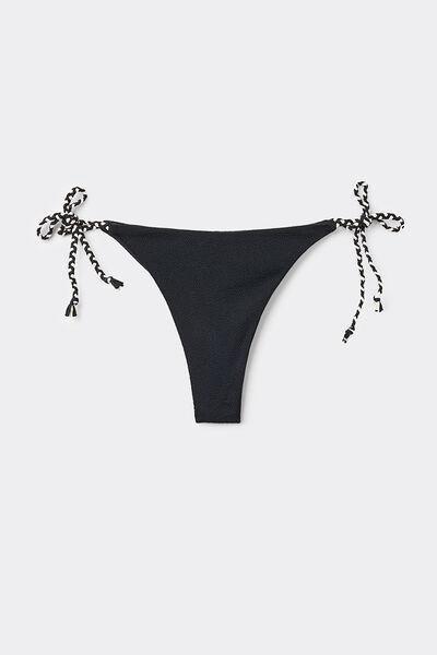 Black Textured Brazilian Bikini Bottoms, , large image number 4
