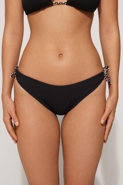Black Tiki Texture Brazilian Bikini Bottoms, , large image number 0