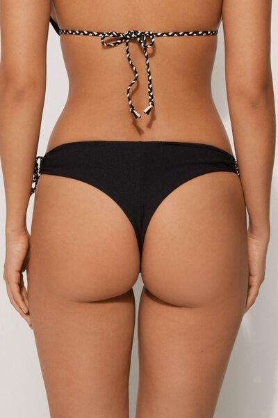 Black Tiki Texture Brazilian Bikini Bottoms, , large image number 2