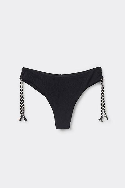 Black Tiki Texture Brazilian Bikini Bottoms, , large image number 4