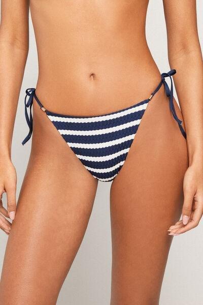 Navy Sailor Stripes Tie Detail Brazilian Bikini Bottoms, 5701_300Z, large image number 1