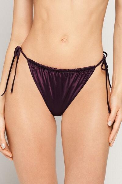Burgundy Shiny Glam Tie Detail Brazilian Bikini Bottoms, 5701_282Z, large image number 1