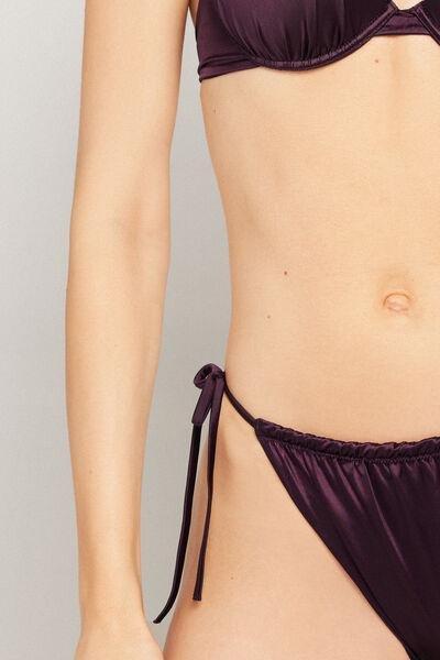Burgundy Shiny Glam Tie Detail Brazilian Bikini Bottoms, 5701_282Z, large image number 3