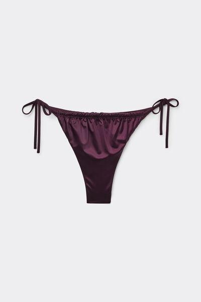 Burgundy Shiny Glam Tie Detail Brazilian Bikini Bottoms, 5701_282Z, large image number 4